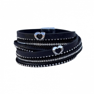 Diamante Heart Wrap Bracelet - Black